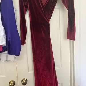 Baltic Born Esmeralda Wrap Velvet Dress in Rich Red